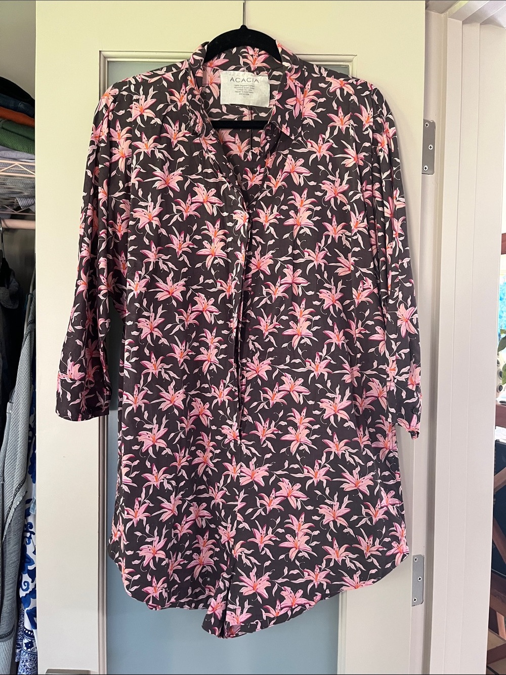 Acacia Black Floral Button-Up romper- Pink Lily Print- offers welcomed!!